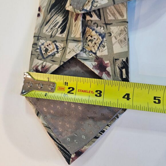 Venanzi Silk Tie Italian Soft Floral Pattern Taupe 90's Pattern 4" Wide Tie - Picture 2 of 4